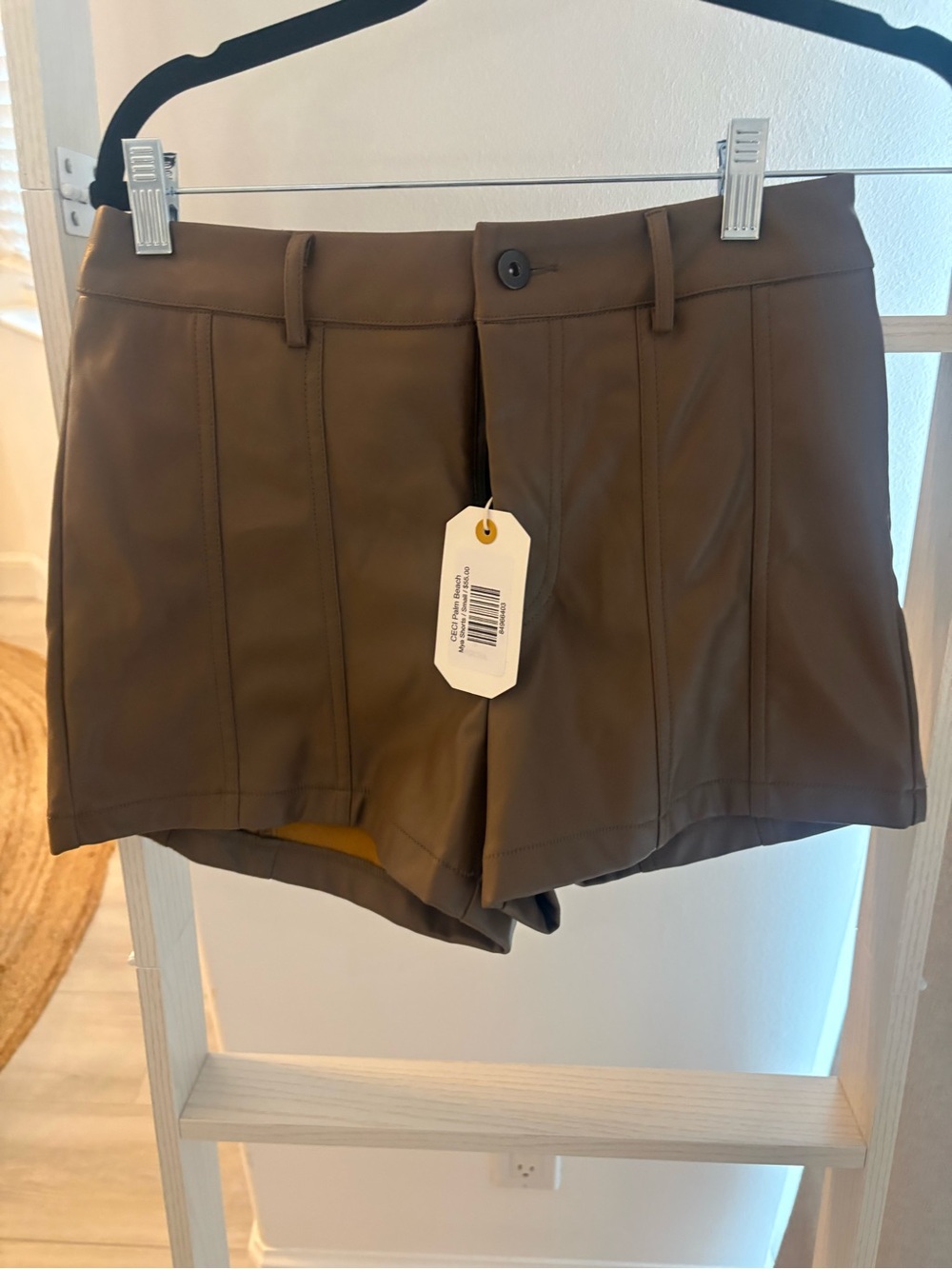 Brown Women's Faux-Leather High-Rise Shorts